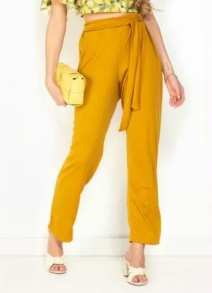 Moda Pop - Calça Mostarda com Amarração na Cintura - MODA POP