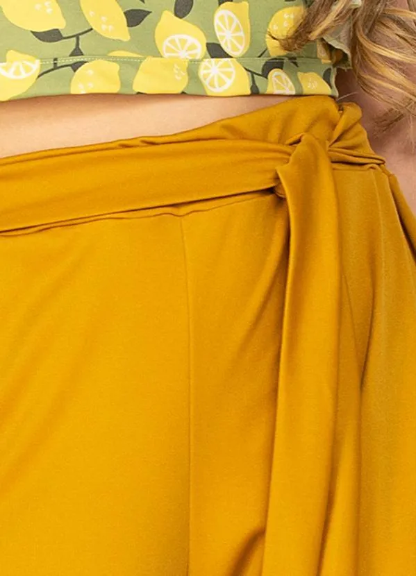 Moda Pop - Calça Mostarda com Amarração na Cintura 3