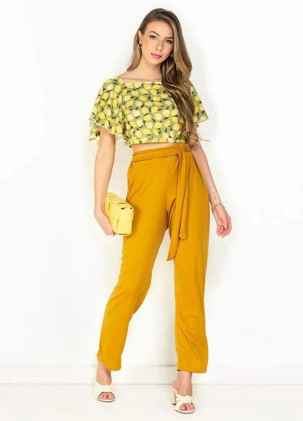 Moda Pop - Calça Mostarda com Amarração na Cintura 4