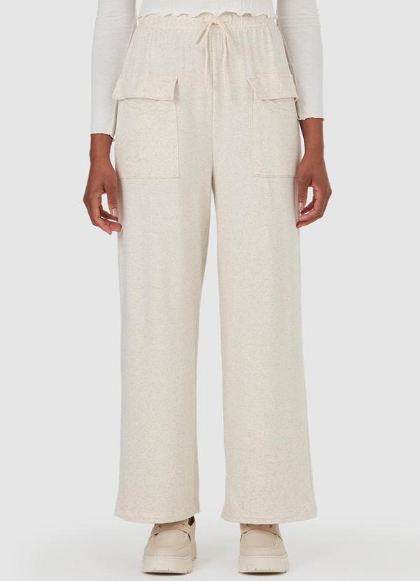Malwee - Calça Off White Wide Leg Viscolinho Feminina