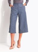 Cal�a Pantacourt Alfaiataria Azul �ndigo com Cintura Alta e Bolsos