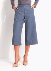 Cal�a Pantacourt Alfaiataria Azul �ndigo com Cintura Alta e Bolsos