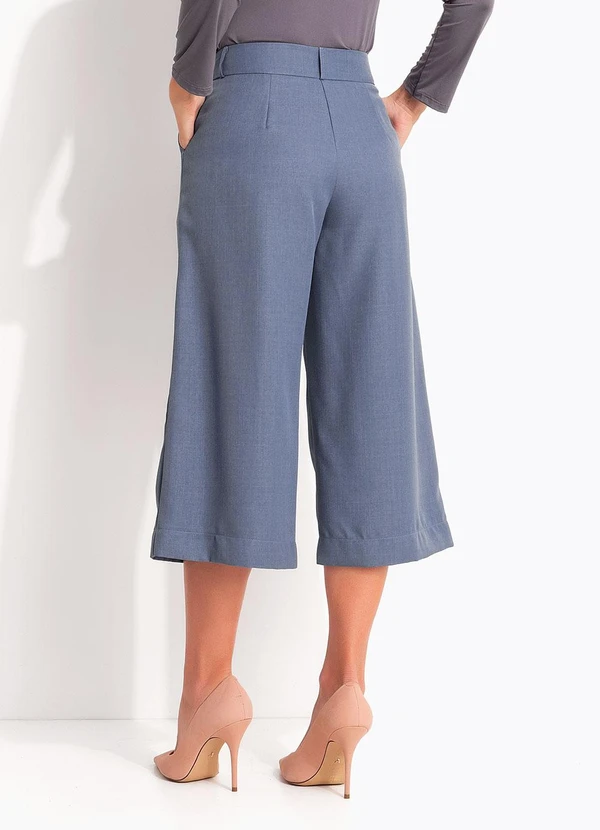 Quintess - Calça Pantacourt Alfaiataria Azul Índigo com Cintura Alta e Bolsos 2