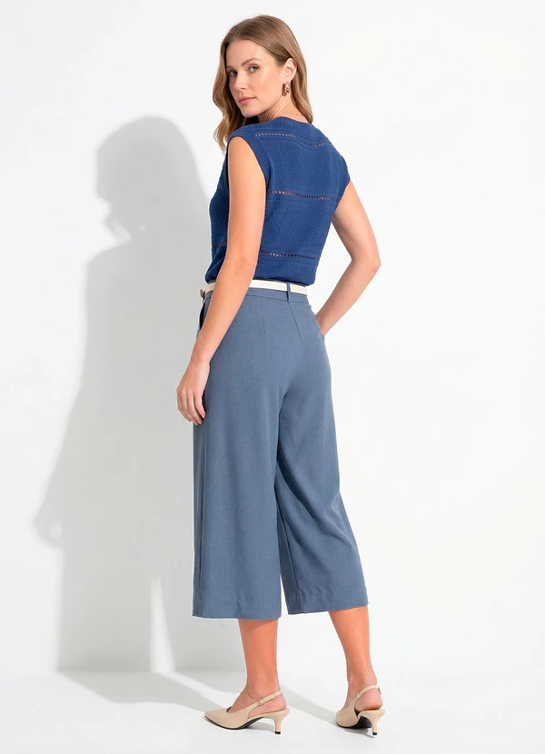 Quintess - Calça Pantacourt Alfaiataria Azul Índigo com Cintura Alta e Bolsos 5