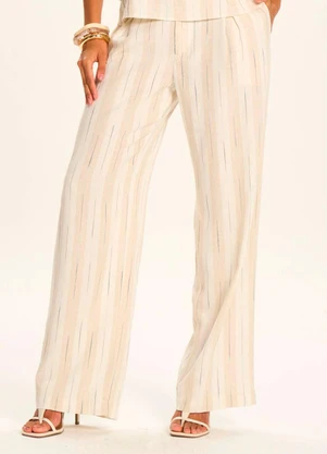 Doce Trama - Calça Pantalona Cintura Alta em Linho Branco - DOCE TRAMA