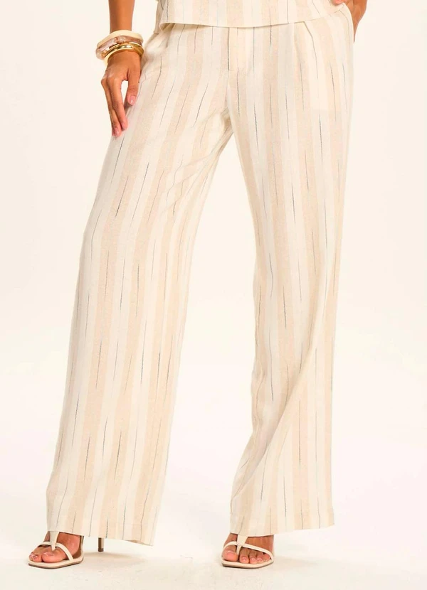 Doce Trama - Calça Pantalona Cintura Alta em Linho Branco