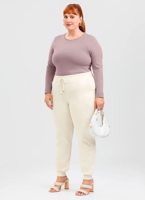 Cativa - Calça Plus Size em Moletom Bege 3