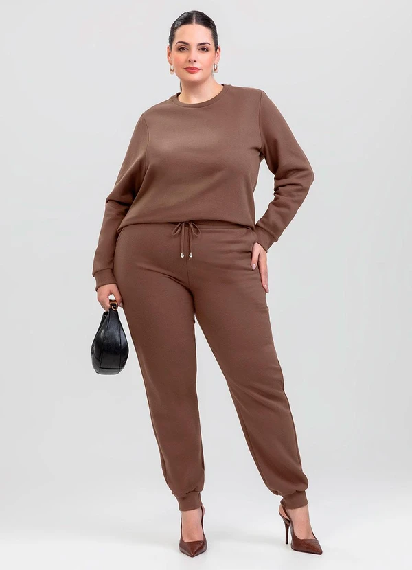 Cativa - Calça Plus Size em Moletom Marrom 3