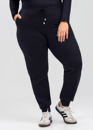 Cativa - Calça Plus Size em Moletom Preto - CATIVA