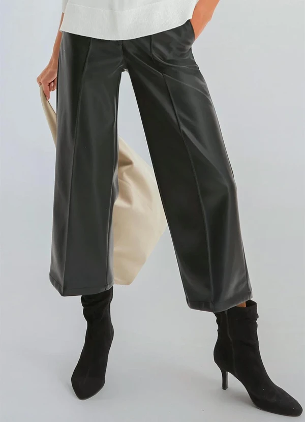 bonprix - Calça Preta em Material Sintético