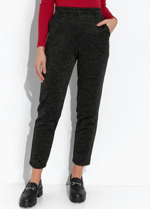 Moda Pop - Calça Preto em Moletom com Fio Metalizado - MODA POP