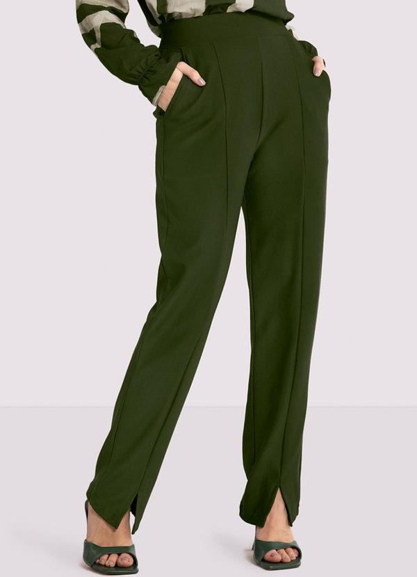 Lunender - Calça Reta Alfaiataria em Malha com Bolsos Verde