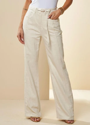 Doce Trama - Calça Reta Cintura Alta Peônia Branco - DOCE TRAMA