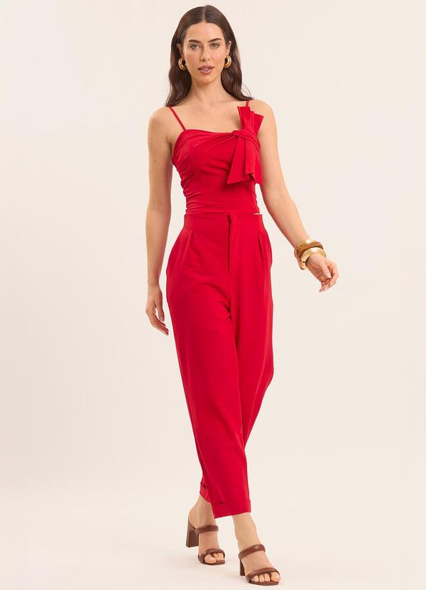 Doce Trama - Calça Reta Cintura Alta Vermelho 5