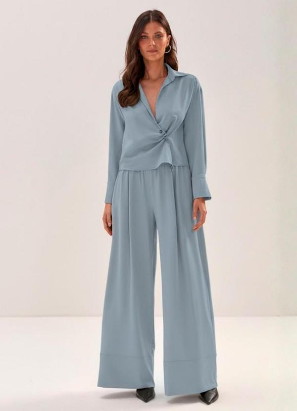 Carlota Costa - Calça Reta com Amarração Azul 1