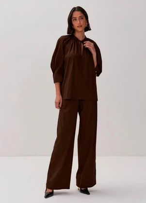 Carlota Costa - Calça Reta com Amarração Marrom - CARLOTA COSTA