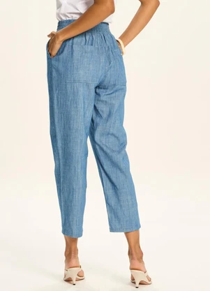 Doce Trama - Calça Reta com Amarração na Cintura Azul - DOCE TRAMA