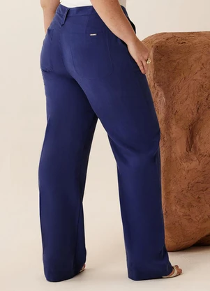 Elegance - Calça Reta com Bolso Faca e Passante Azul - ELEGANCE