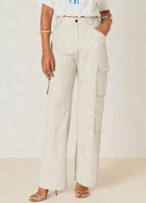 Elegance - Calça Reta com Bolsos Cargo Bege Natural - ELEGANCE
