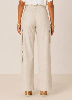 Elegance - Calça Reta com Bolsos Cargo Bege Natural - ELEGANCE