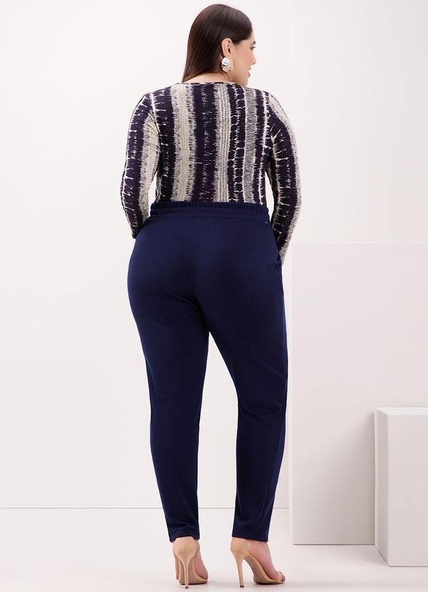 Lunender Mais Mulher - Calça Reta com Bolsos em Malha Tricô Azul 4