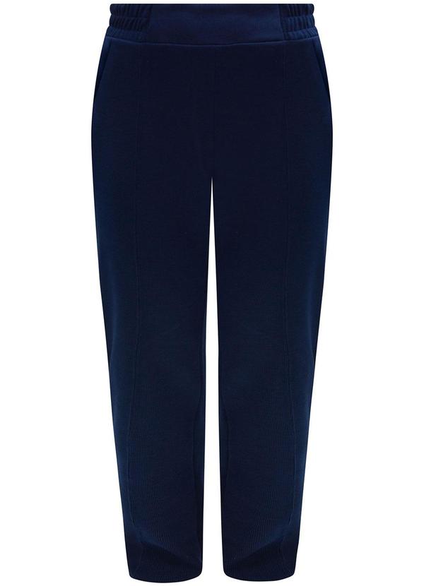 Lunender Mais Mulher - Calça Reta com Bolsos em Malha Tricô Azul 5