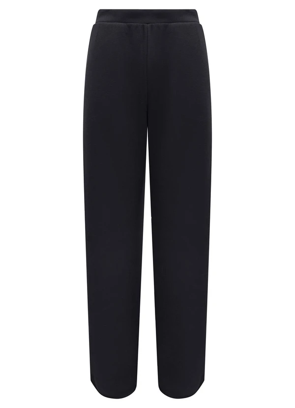 Lunender - Calça Reta com Bolsos em Malha Tricô Preto