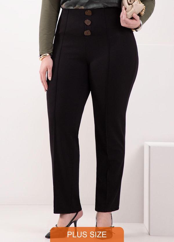 Lunender Mais Mulher - Calça Reta com Botões e Nervuras em Malha Preto