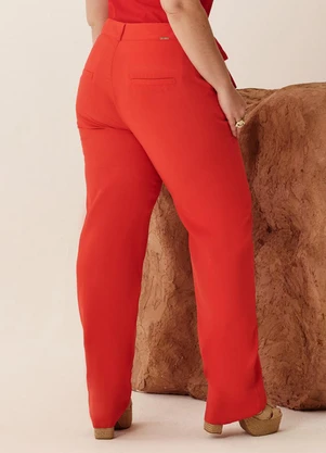 Elegance - Calça Reta com Cinto Fixo Vermelho Red Pepper - ELEGANCE