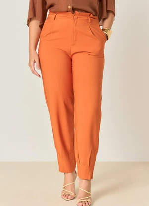 Elegance - Calça Reta com Cós Clochard e Zíper Laranja - ELEGANCE