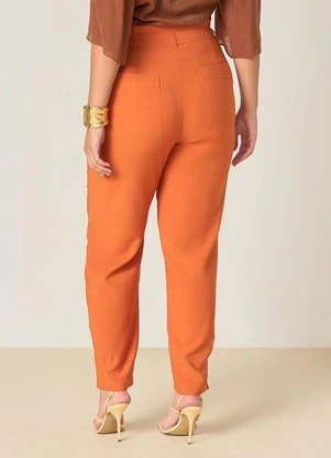 Elegance - Calça Reta com Cós Clochard e Zíper Laranja - ELEGANCE