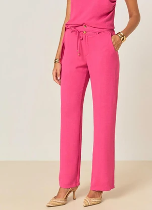 Elegance - Calça Reta com Cós Largo e Abotoamento Rosa - ELEGANCE
