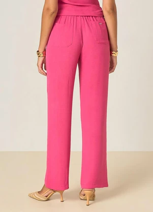 Elegance - Calça Reta com Cós Largo e Abotoamento Rosa - ELEGANCE