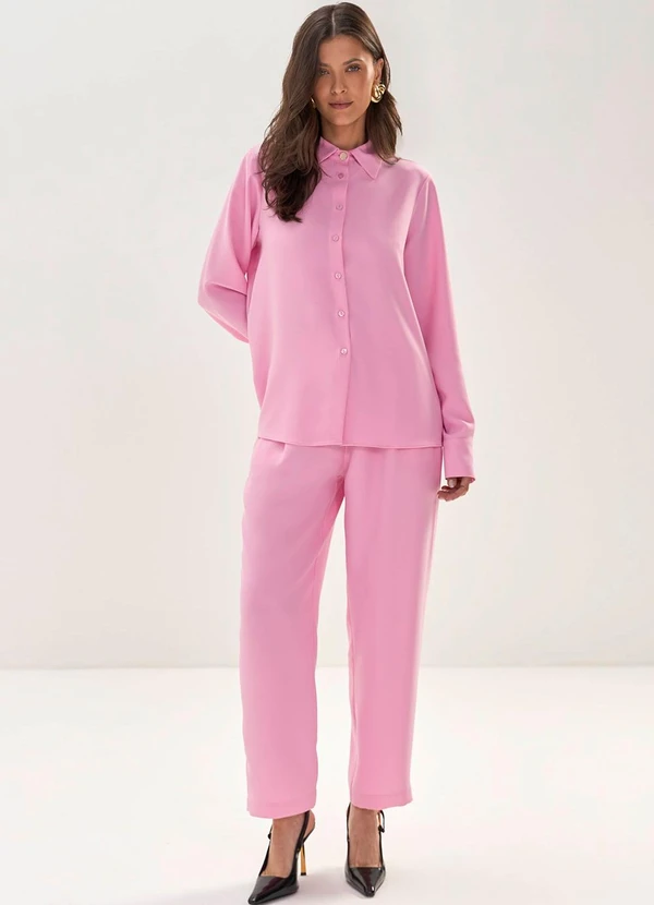 Carlota Costa - Calça Reta com Detalhe Cós Rosa