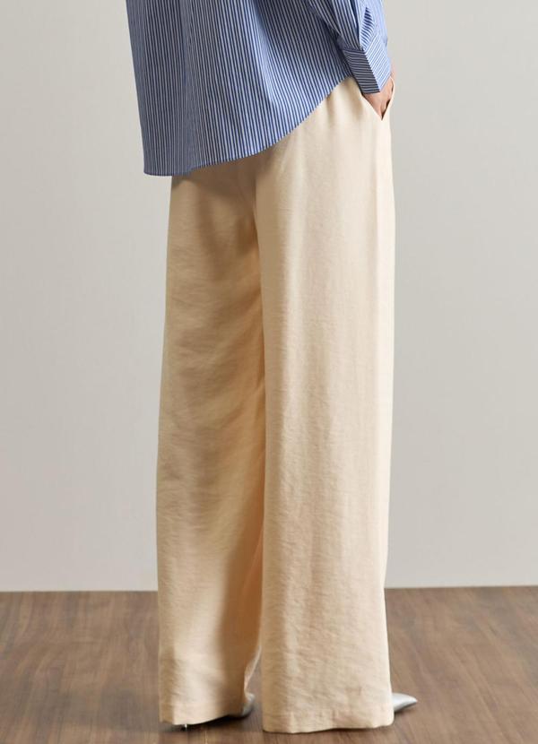 Carlota Costa - Calça Reta com Elástico e Amarração Bege 2