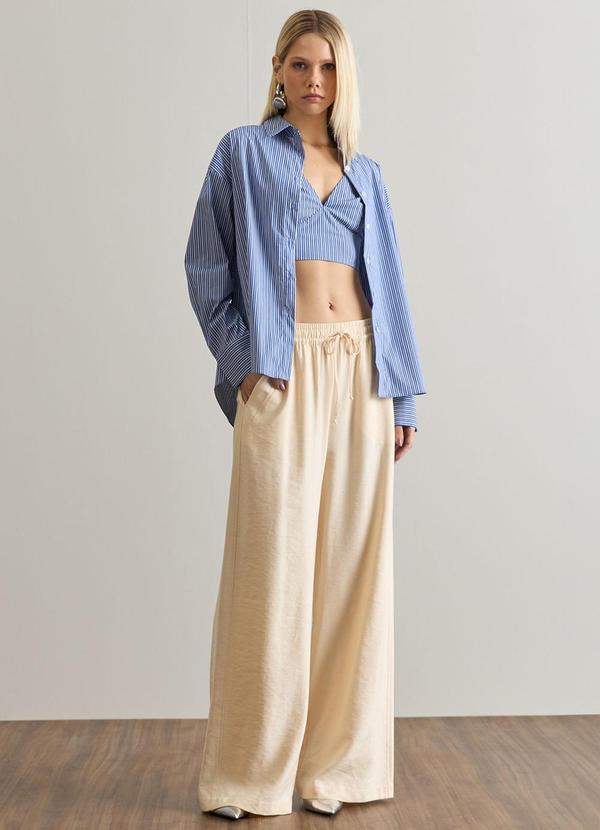 Carlota Costa - Calça Reta com Elástico e Amarração Bege 3