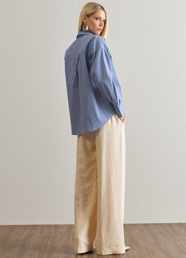 Carlota Costa - Calça Reta com Elástico e Amarração Bege 4