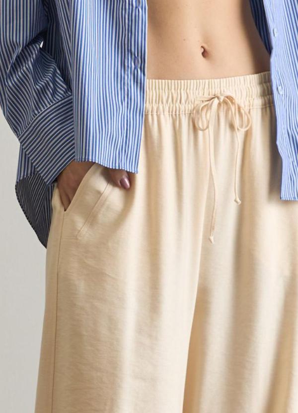 Carlota Costa - Calça Reta com Elástico e Amarração Bege 5