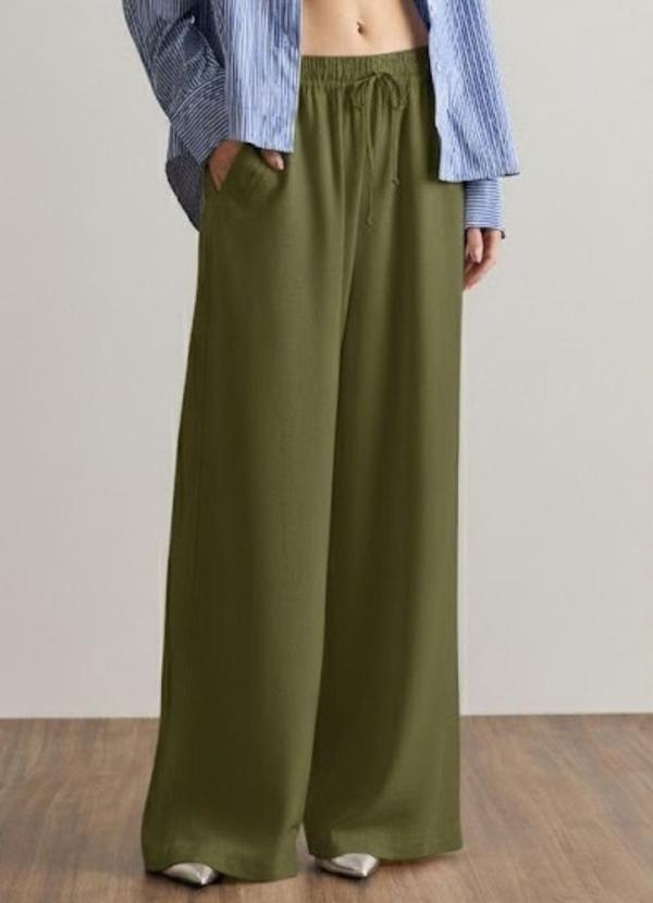 Carlota Costa - Calça Reta com Elástico e Amarração Verde