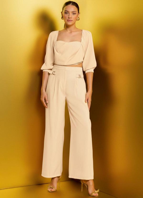 Carlota Costa - Calça Reta com Fechamento Bege 2