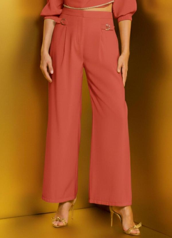 Carlota Costa - Calça Reta com Fechamento Laranja