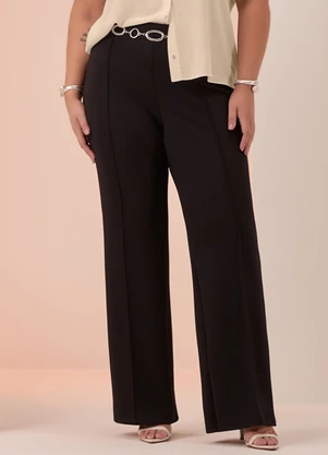 Lunender Mais Mulher - Calça Reta com Nervuras Plus Size Diagonal Preto - LUNENDER MAIS MULHER