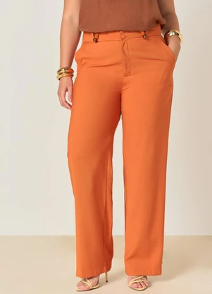 Elegance - Calça Reta Cós Duplo com Ponteiras Laranja - ELEGANCE