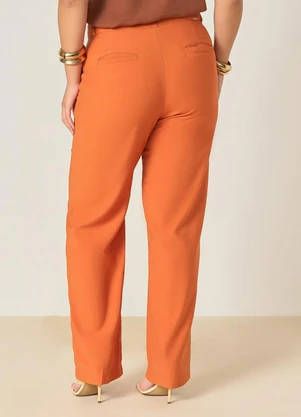 Elegance - Calça Reta Cós Duplo com Ponteiras Laranja - ELEGANCE