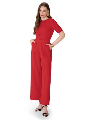 Enfim - Calça Reta Creponada Vermelho - ENFIM