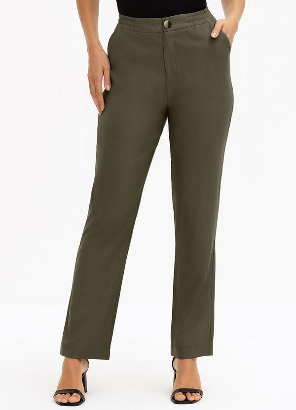 Principessa - Calça Reta de Alfaiataria em Viscose Dalva Verde