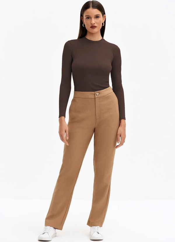 Principessa - Calça Reta Regular de Alfaiataria Mocha Mousse Duda 3