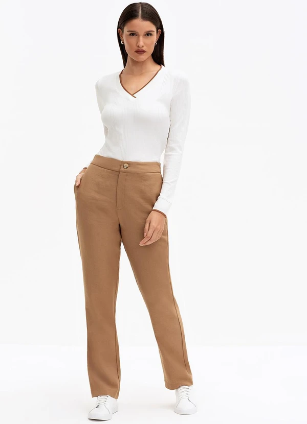 Principessa - Calça Reta Regular de Alfaiataria Mocha Mousse Duda 5