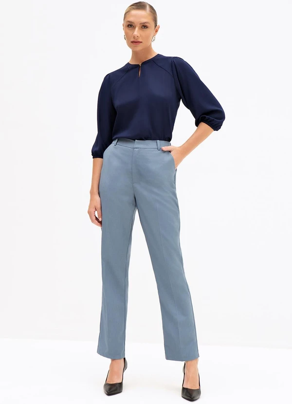 Principessa - Calça Reta Regular de Alfaiataria Premium Azul Eloise 3