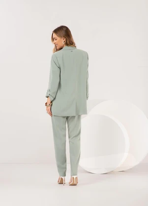 Lunender - Calça Reta de Cintura Alta em Tecido Verde - LUNENDER